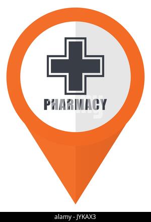 Pharmacy orange pointer vector icon in eps 10 isolated on white background. Stock Vector