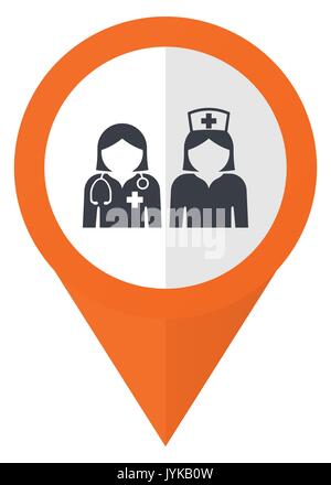 Hospital orange pointer vector icon in eps 10 isolated on white background. Stock Vector