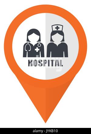 Hospital orange pointer vector icon in eps 10 isolated on white background. Stock Vector