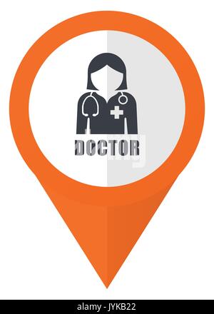Doctor orange pointer vector icon in eps 10 isolated on white background. Stock Vector