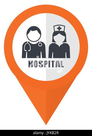 Hospital orange pointer vector icon in eps 10 isolated on white background. Stock Vector