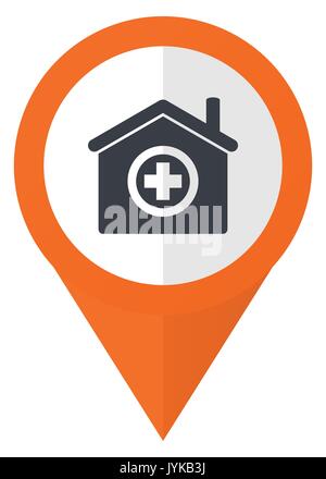 Hospital orange pointer vector icon in eps 10 isolated on white background. Stock Vector