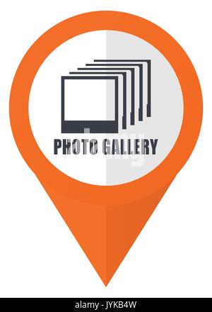 Photo gallery orange pointer vector icon in eps 10 isolated on white background. Stock Vector