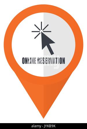 Online reservation orange pointer vector icon in eps 10 isolated on white background. Stock Vector