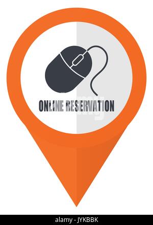 Online reservation orange pointer vector icon in eps 10 isolated on white background. Stock Vector