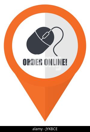Order online orange pointer vector icon in eps 10 isolated on white background. Stock Vector