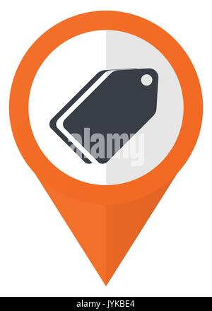 Label ticket orange pointer vector icon in eps 10 isolated on white background. Stock Vector