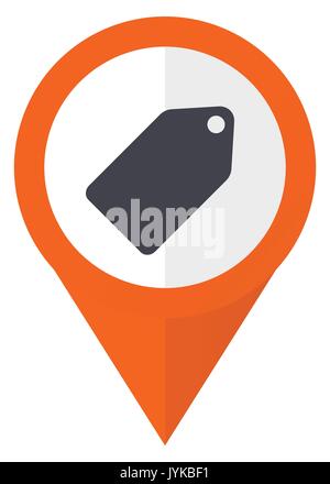 Label ticket orange pointer vector icon in eps 10 isolated on white background. Stock Vector