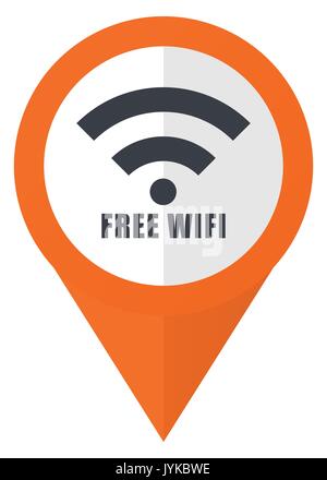 Free wifi orange pointer vector icon in eps 10 isolated on white background. Stock Vector