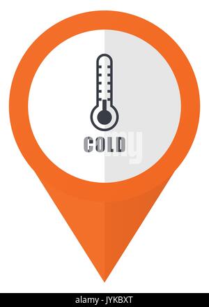 Cold thermometer orange pointer vector icon in eps 10 isolated on white background. Stock Vector