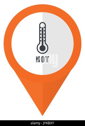 Hot temperature orange pointer vector icon in eps 10 isolated on white background. Stock Vector