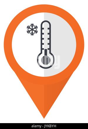 Cold thermometer orange pointer vector icon in eps 10 isolated on white background. Stock Vector