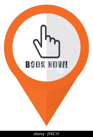 Book now orange pointer vector icon in eps 10 isolated on white background. Stock Vector