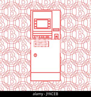 Stylized icon of a colored automatic teller machine or ATM on a bitcoins background. Stock Vector