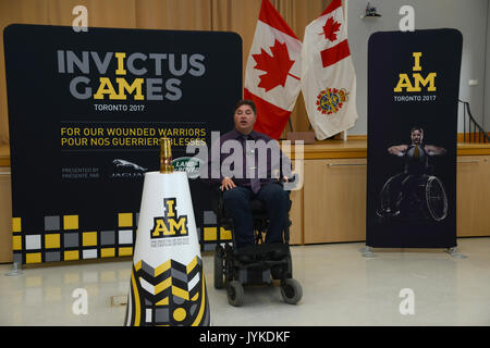 Canada’s Minister of Veteran Affairs Honourable Kent Hehr addresses a large crowd gathered at LRMC, Aug. 15, 2017 for the symbolic arrival of the Invictus Games Spirit Flame from Afghanistan to Germany, making a similar journey many LRMC patients make after being wounded in battle. Two former patients from Canada, Invictus Games Toronto 2017 Team Canada co-captain Maj. Simon Mailloux and teammate Cpl. (retired) Chris Klodt brought the flame to Landstuhl Regional Medical Center, where they were treated after being wounded in battle. (U.S. Army photo by Visual Information Specialist Elisabeth Pa Stock Photo