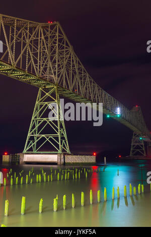 Astoria bridge over the Columbia River on the Oregon and Washington border at night. USA Stock Photo