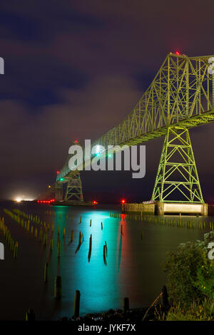 Astoria bridge over the Columbia River on the Oregon and Washington border at night. USA Stock Photo