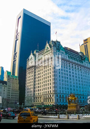 New York, USA - February 13, 2013: Legendary Plaza hotel is a landmark 20-story luxury hotel and condominium apartment. Stock Photo