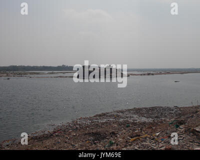 A construction in the middle of Tungabhadra River Kurnool Stock Photo