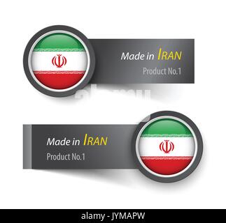Flag icon and label with text made in Iran . Stock Vector