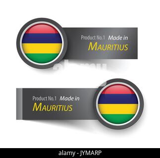 Flag icon and label with text made in Mauritius . Stock Vector