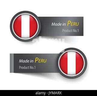 Flag icon and label with text made in Peru . Stock Vector