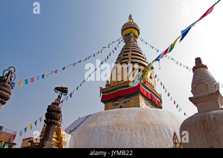 Swayambhunath Temple in Kathmandu, its an ancient religious architecture atop a hill in the Kathmandu Valley, west of Kathmandu city. Stock Photo