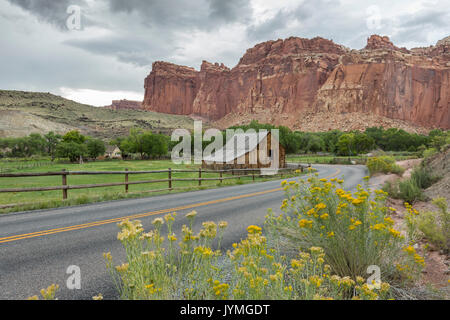 The old barn at Fruita ghost town. Teasdale, Capitol Reef National Park, Wayne County, Utah, USA. Stock Photo