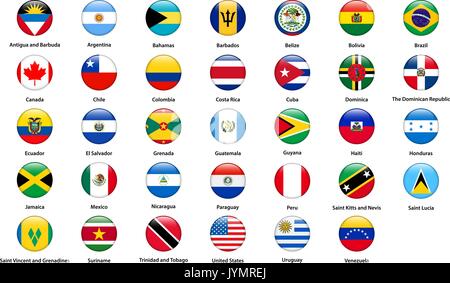 Flags of all countries of the American continents Stock Vector