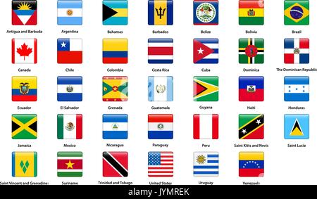 Flags of all countries of the American continents Stock Vector