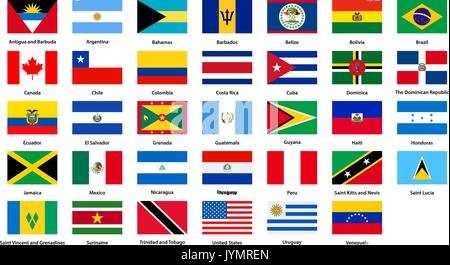 Flags of all countries of the American continents Stock Vector