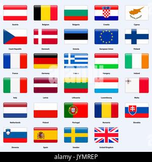 All flags of the countries of the European Union. Rectangle glossy style. Stock Vector