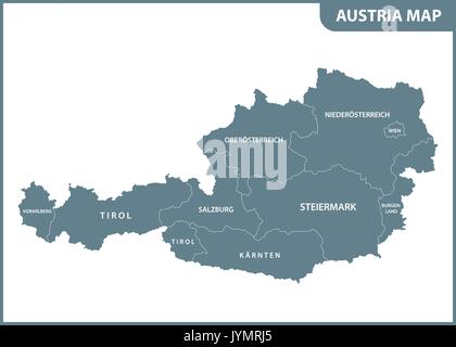 The detailed map of the Austria with regions Stock Vector