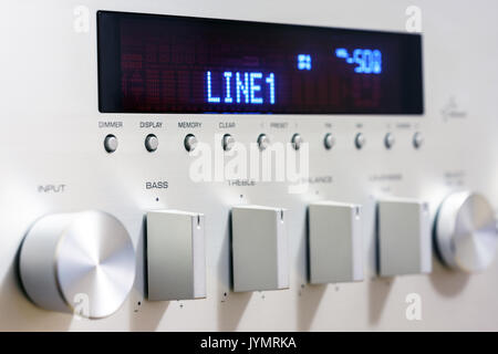 Silver sound amplifier receiver front panel display Stock Photo