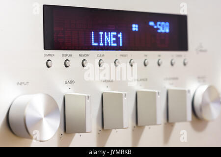 Silver sound amplifier receiver front panel display Stock Photo
