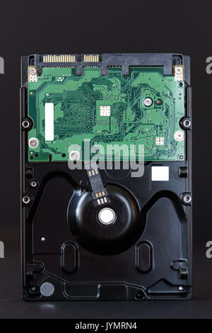 sata hdd hard disc drive on black background closeup. Stock Photo