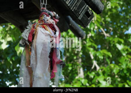 Prayer flags hanging at Muktinath Temple, Nepal Stock Photo