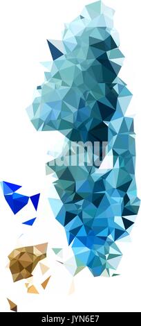 Abstract color splash shape. Triangulated geometric low poly background, teal blue and yellow shades. Isolated on white. For your design. Stock Vector