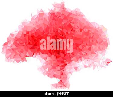 Abstract color splash shape. Triangulated geometric low poly background, pink and red shades, looks like a tree. Isolated on white. For your design. Stock Vector