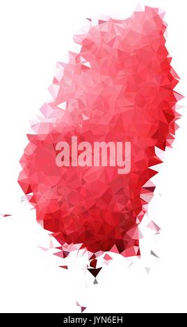 Abstract color splash shape. Triangulated geometric low poly background, pink and red shades, looks like a tree. Isolated on white. For your design. Stock Vector