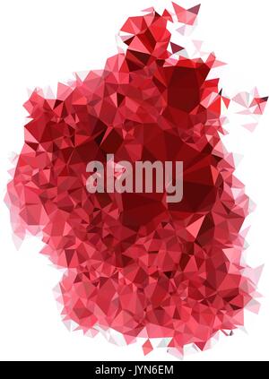 Abstract color splash shape. Triangulated geometric low poly background, red shades. Isolated on white. For your design. Stock Vector