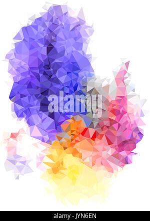 Abstract color splash shape. Triangulated geometric low poly background, pink, purple and yellow shades. Isolated on white. For your design. Stock Vector
