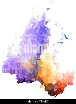 Abstract color splash shape. Triangulated geometric low poly background, purple, terracotta and yellow shades. Isolated on white. For your design. Stock Vector