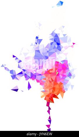 Abstract color splash shape. Triangulated geometric low poly background, purple, magenta and orange shades. Isolated on white. For your design. Stock Vector