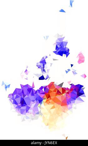 Abstract color splash shape. Triangulated geometric low poly background, purple, orange and yellow shades. Isolated on white. For your design. Stock Vector