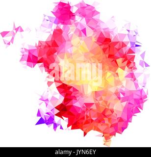 Abstract color splash shape. Triangulated geometric low poly background, magenta, purple and yellow shades. Isolated on white. For your design. Stock Vector