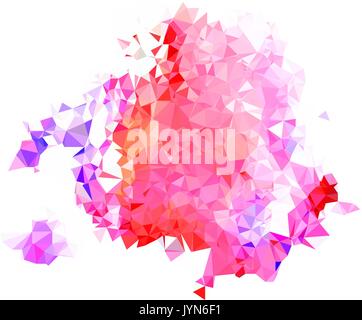 Abstract color splash shape. Triangulated geometric low poly background, amethyst, purple and orange shades. Isolated on white. For your design. Stock Vector