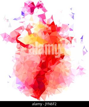 Abstract color splash shape. Triangulated geometric low poly background, scarlet, purple and yellow shades. Isolated on white. For your design. Stock Vector