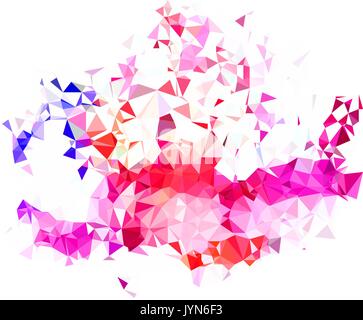 Abstract color splash shape. Triangulated geometric low poly background, blue, purple, amethyst and orange shades. Isolated on white. For your design. Stock Vector