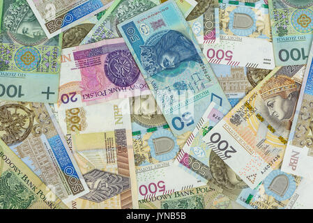 Financial background made of new 500 polish zloty banknotes Stock Photo